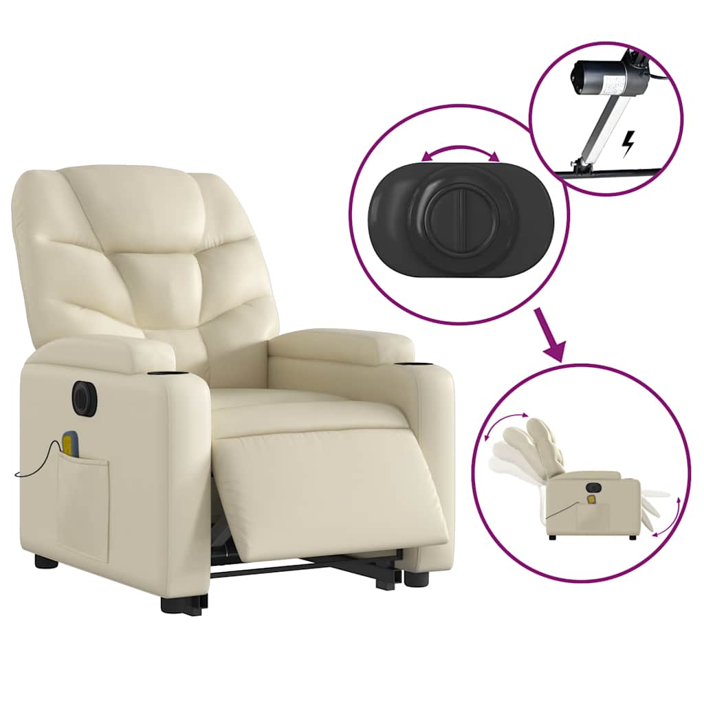 vidaXL Fotoliu electric masaj rabatabil cu ridicare, crem