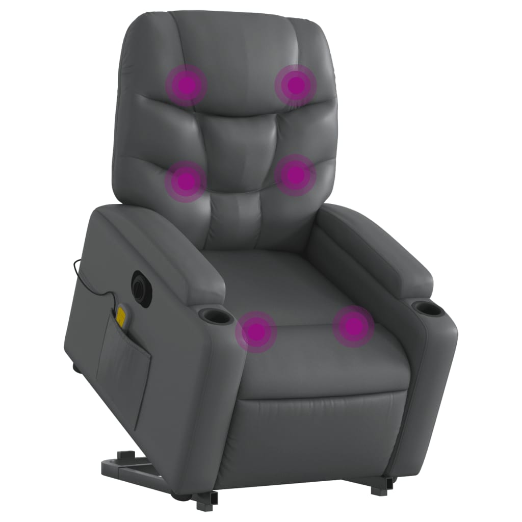 vidaXL Fotoliu masaj rabatabil electric cu ridicare, gri, piele eco