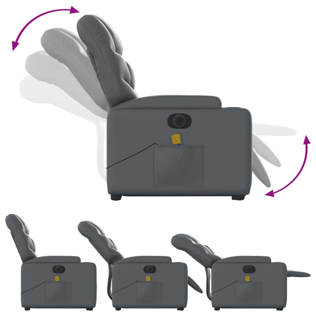 vidaXL Fotoliu masaj rabatabil electric cu ridicare, gri, piele eco