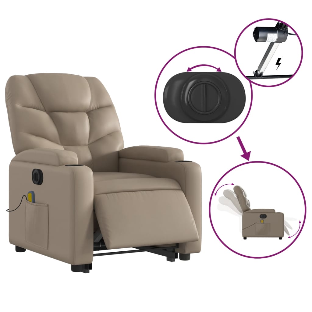 vidaXL Fotoliu electric masaj rabatabil cu ridicare, cappuccino