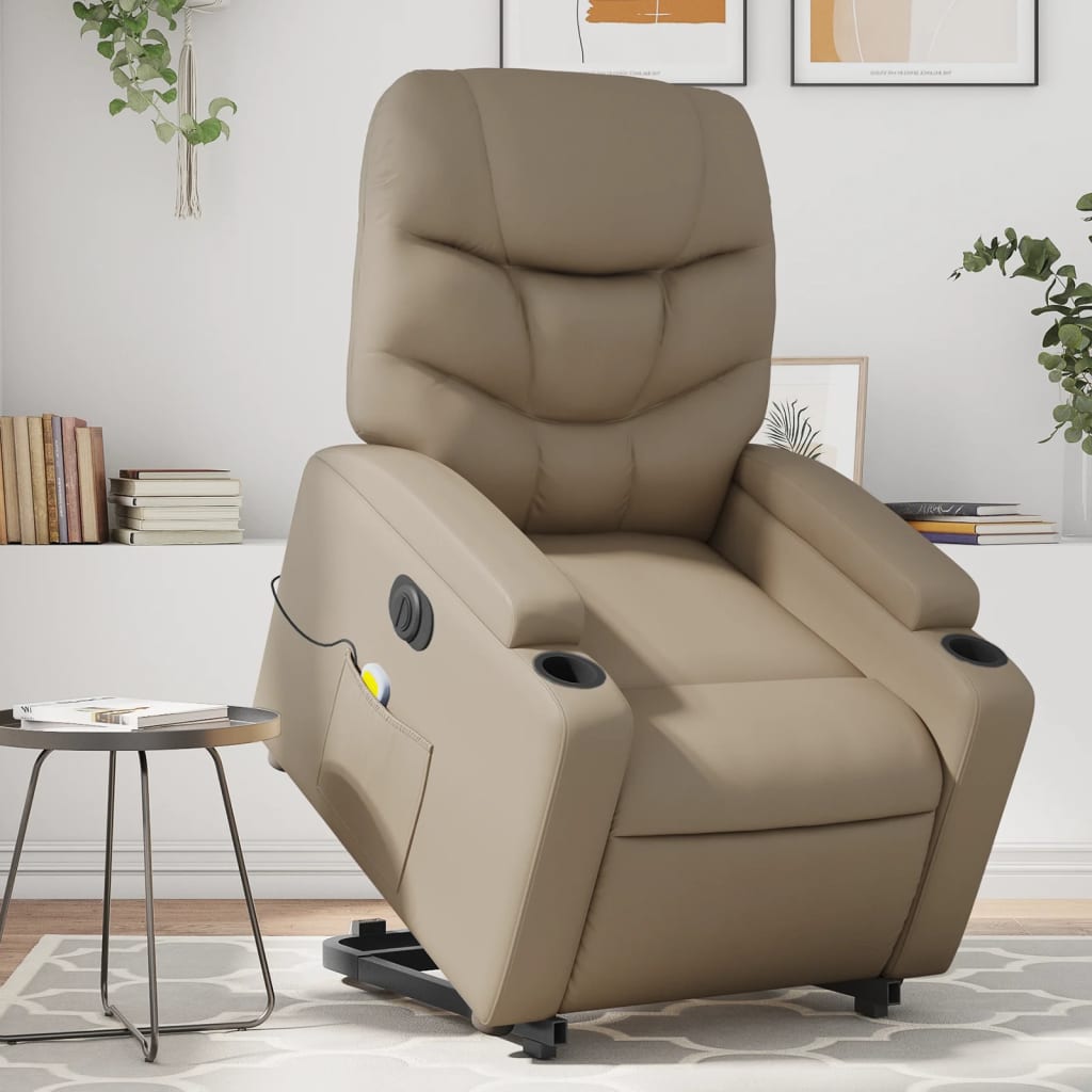 vidaXL Fotoliu electric masaj rabatabil cu ridicare, cappuccino