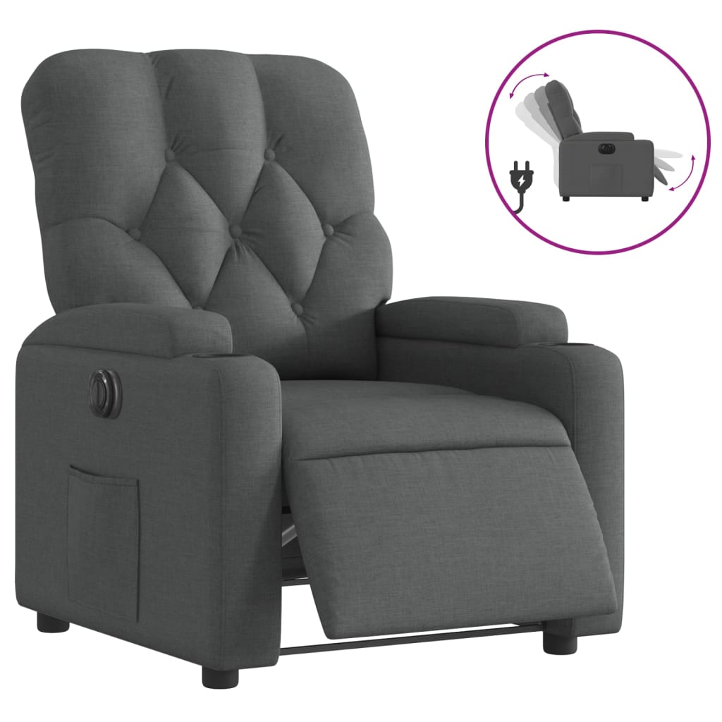 vidaXL Fotoliu rabatabil electric, gri închis, material textil