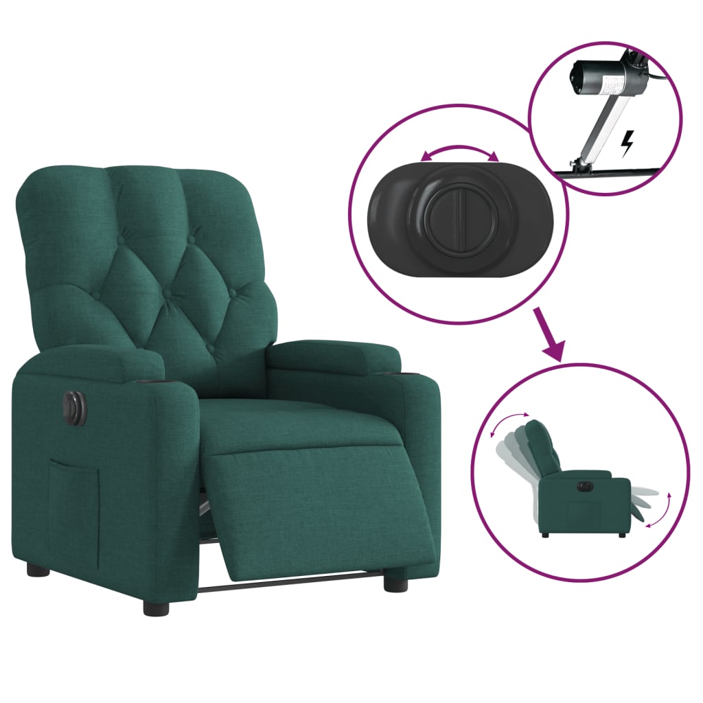 vidaXL Fotoliu rabatabil electric, verde închis, material textil vidaXL Fotoliu rabatabil electric, verde închis, material textil