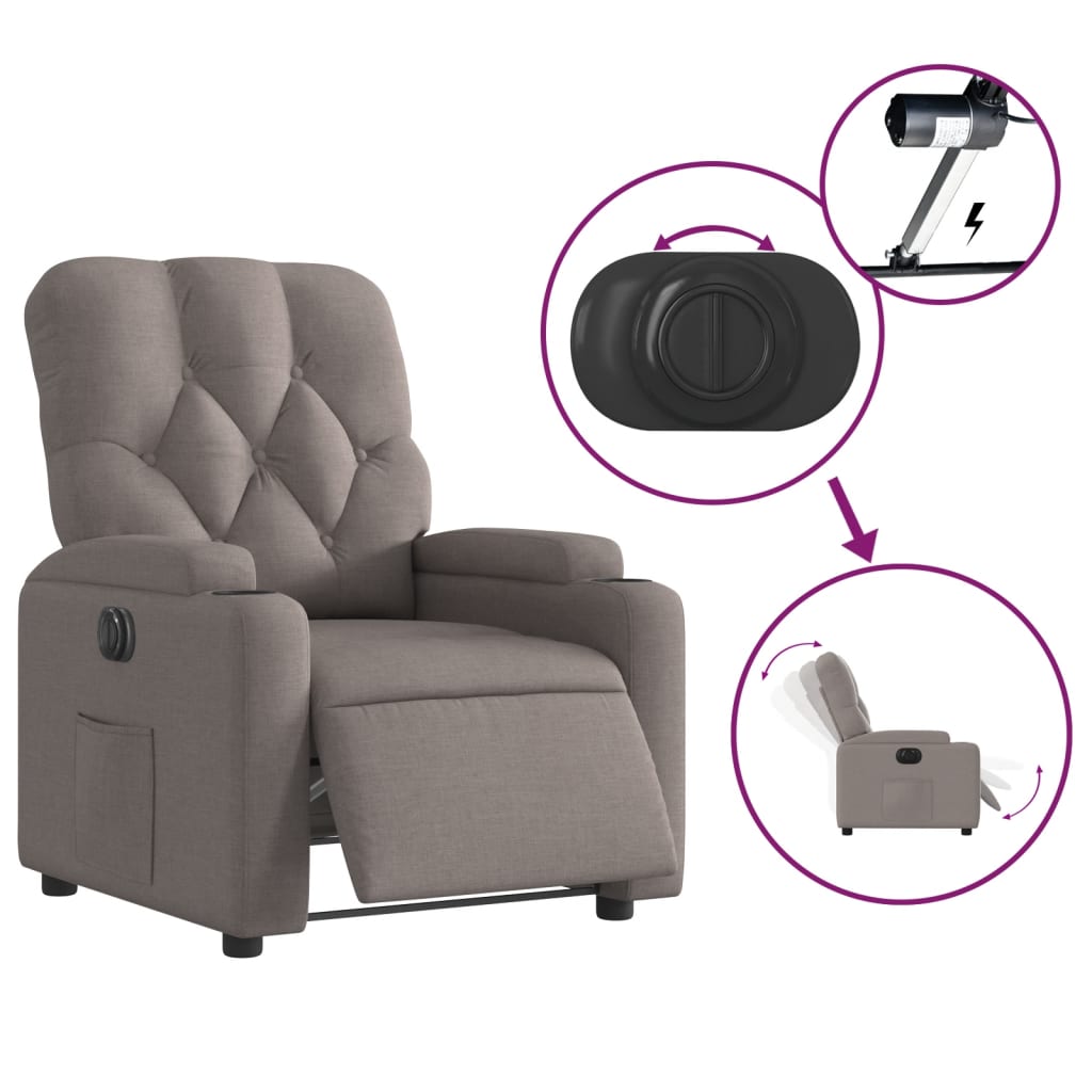 vidaXL Fotoliu rabatabil electric, gri taupe, material textil