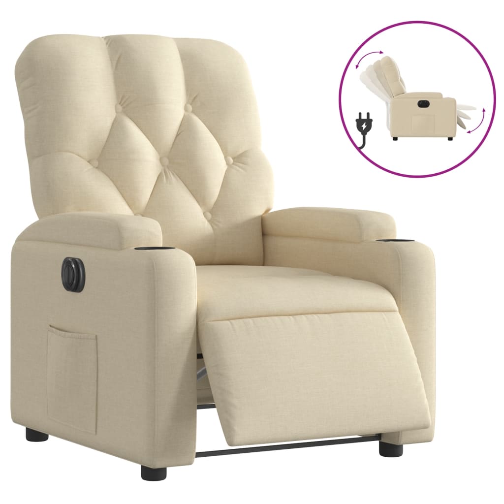 vidaXL Fotoliu rabatabil electric, crem, material textil