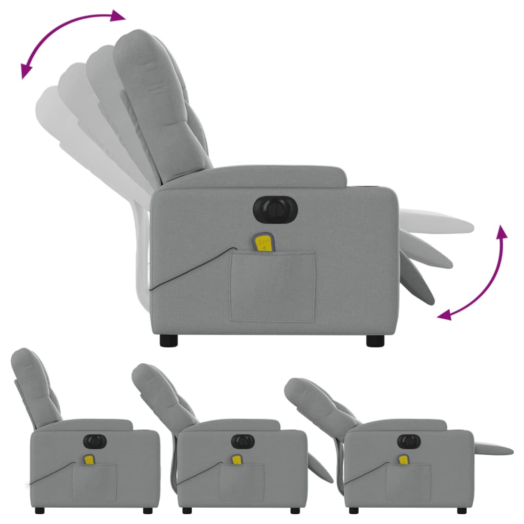 vidaXL Fotoliu electric de masaj rabatabil, gri deschis, microfibră