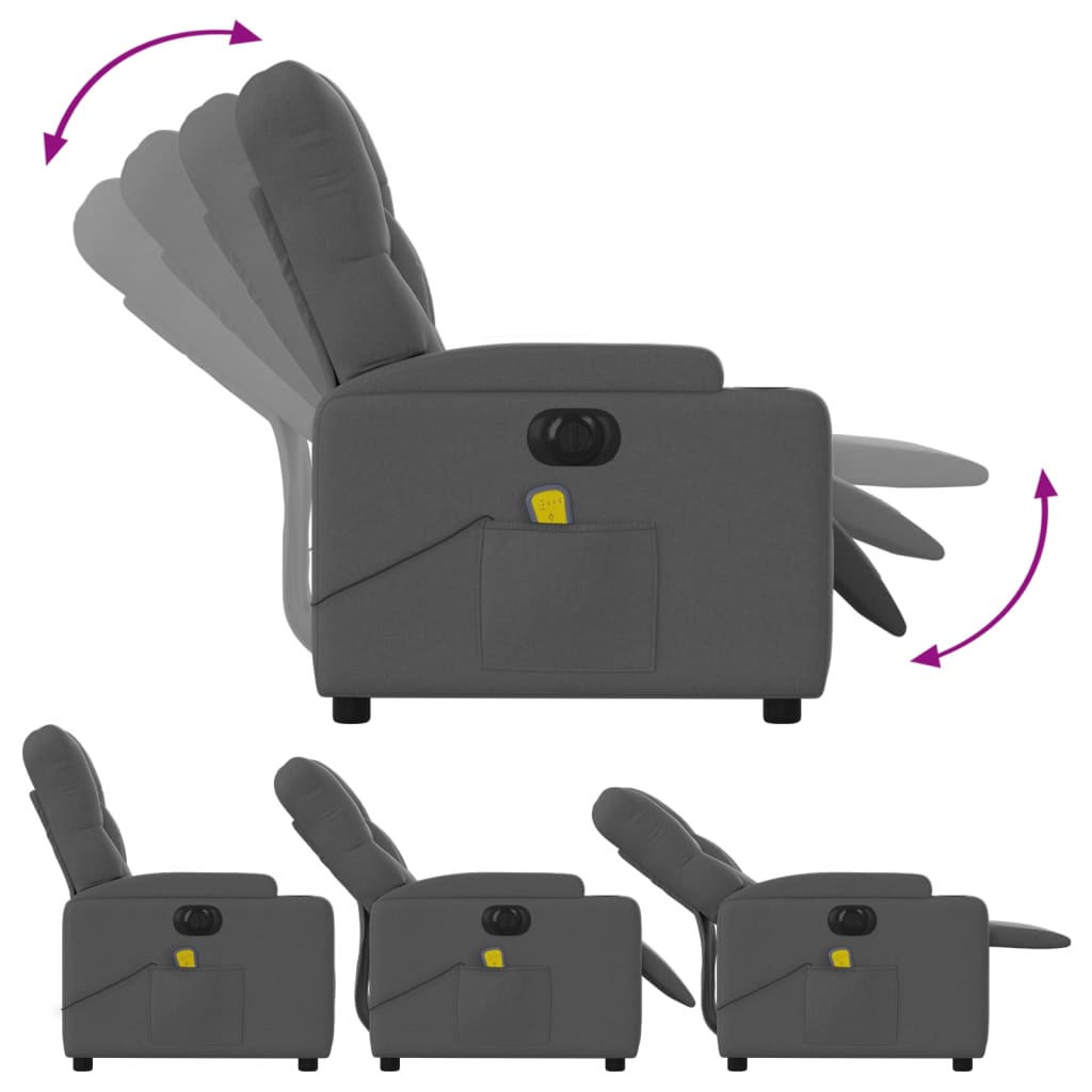 vidaXL Fotoliu electric de masaj rabatabil, gri închis, textil