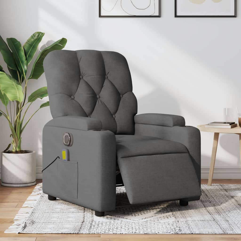 vidaXL Fotoliu electric de masaj rabatabil, gri închis, textil