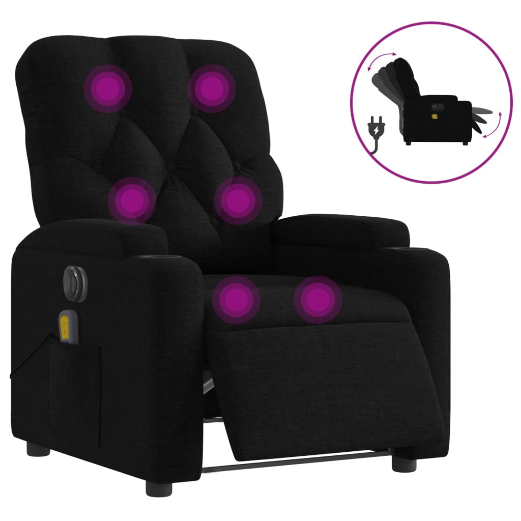 vidaXL Fotoliu electric de masaj rabatabil, negru, textil vidaXL Fotoliu electric de masaj rabatabil, negru, textil