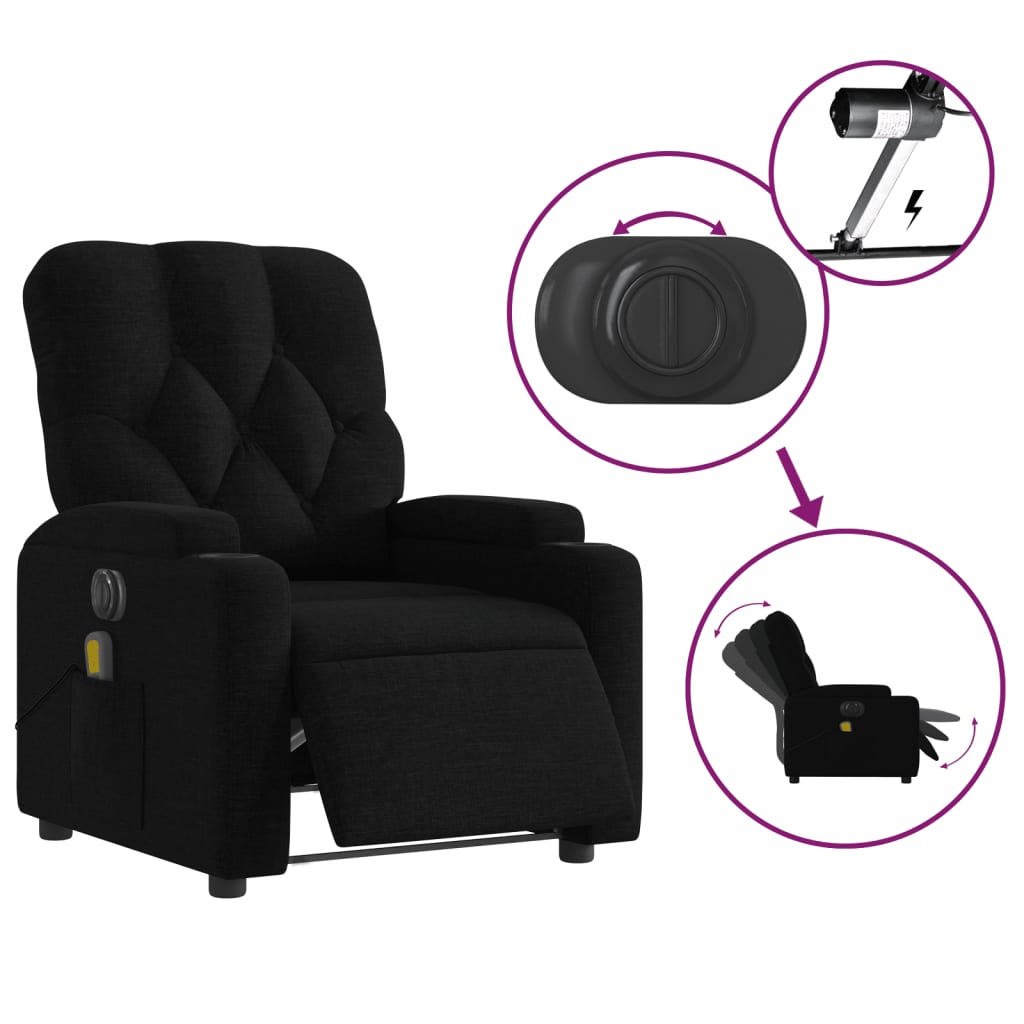 vidaXL Fotoliu electric de masaj rabatabil, negru, textil vidaXL Fotoliu electric de masaj rabatabil, negru, textil