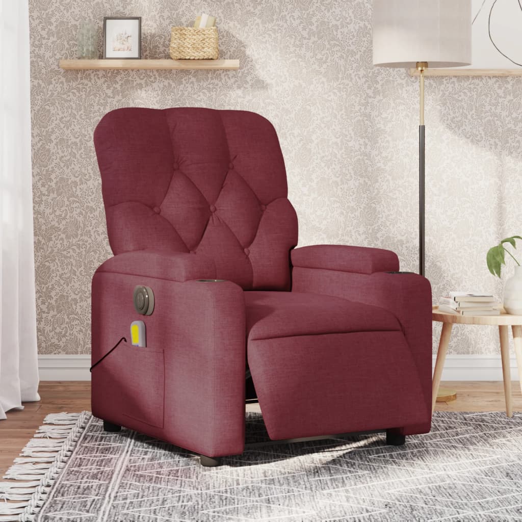 vidaXL Fotoliu electric de masaj rabatabil, roșu vin, textil vidaXL Fotoliu electric de masaj rabatabil, roșu vin, textil