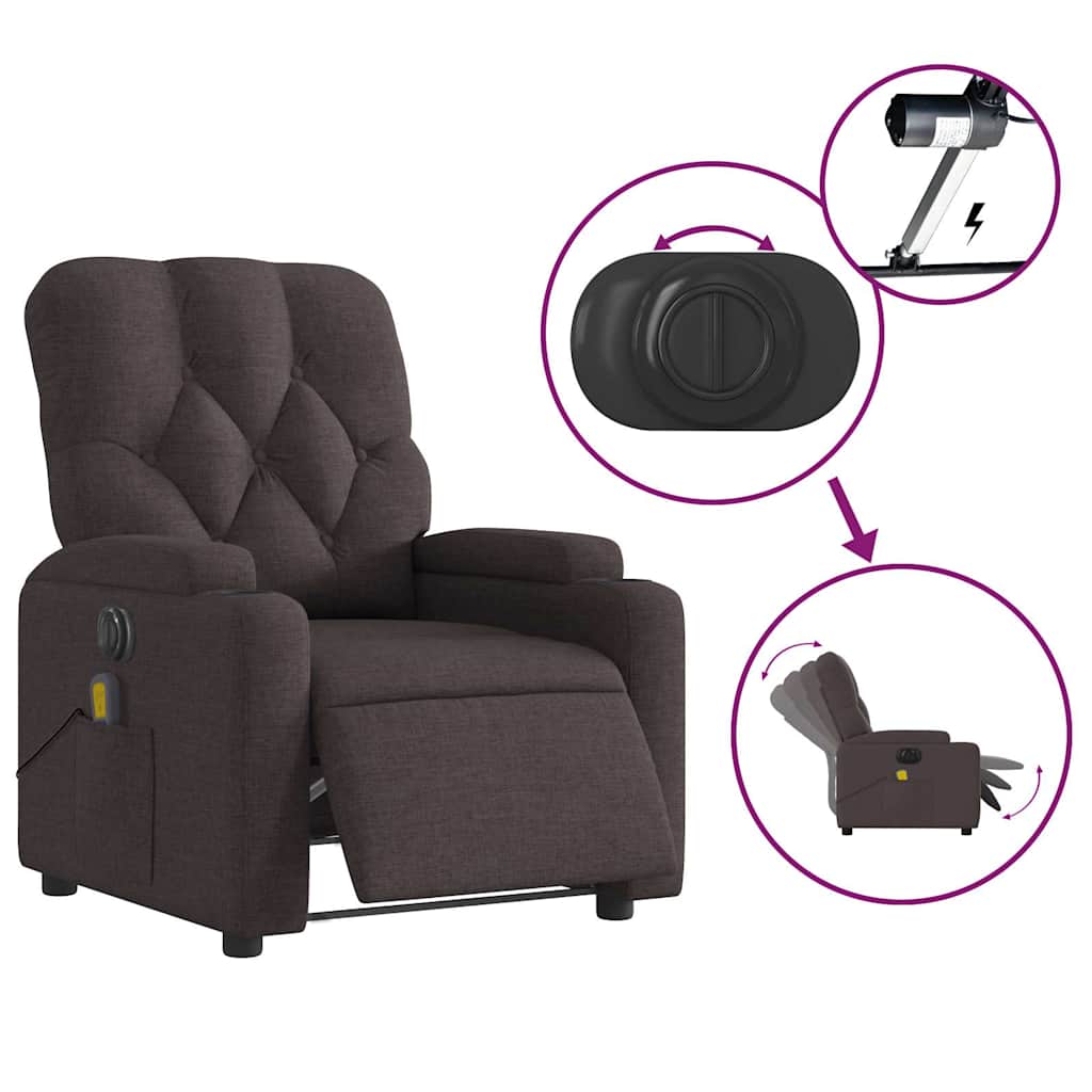 vidaXL Fotoliu electric de masaj rabatabil, maro închis, textil