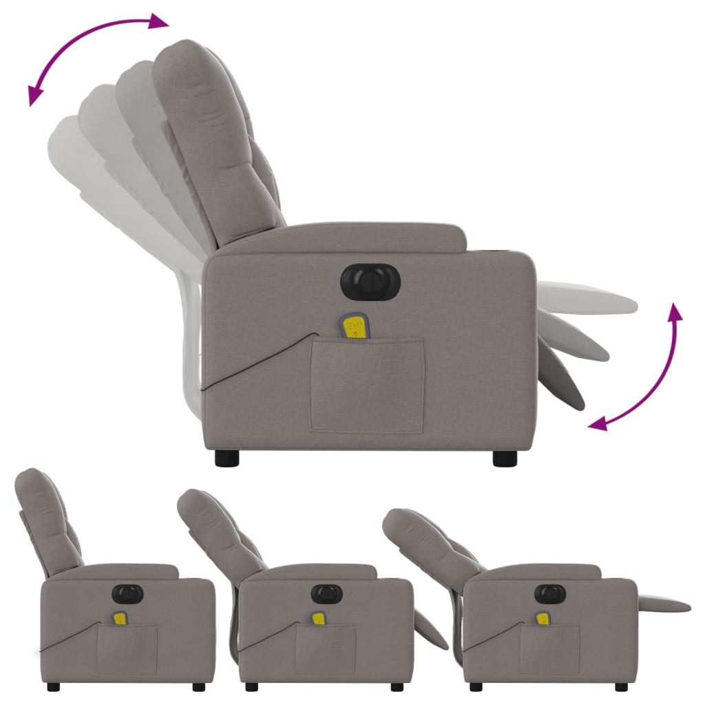 vidaXL Fotoliu electric de masaj rabatabil, gri taupe, textil