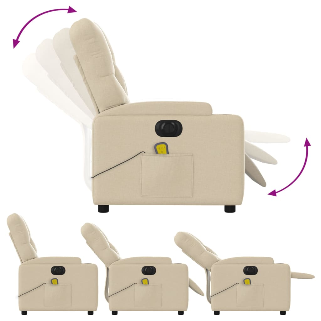 vidaXL Fotoliu electric de masaj rabatabil, crem, textil