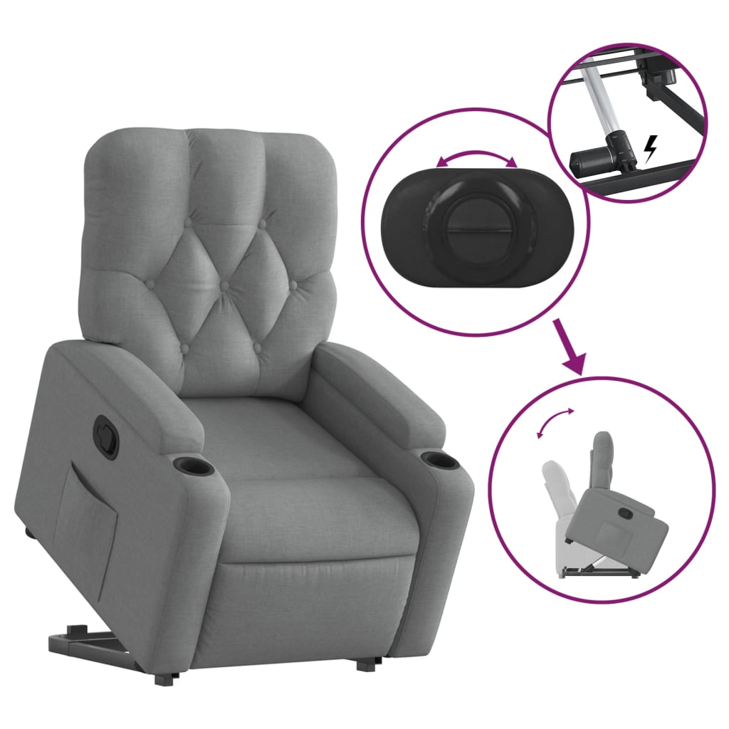 vidaXL Fotoliu rabatabil cu ridicare, gri deschis, material textil