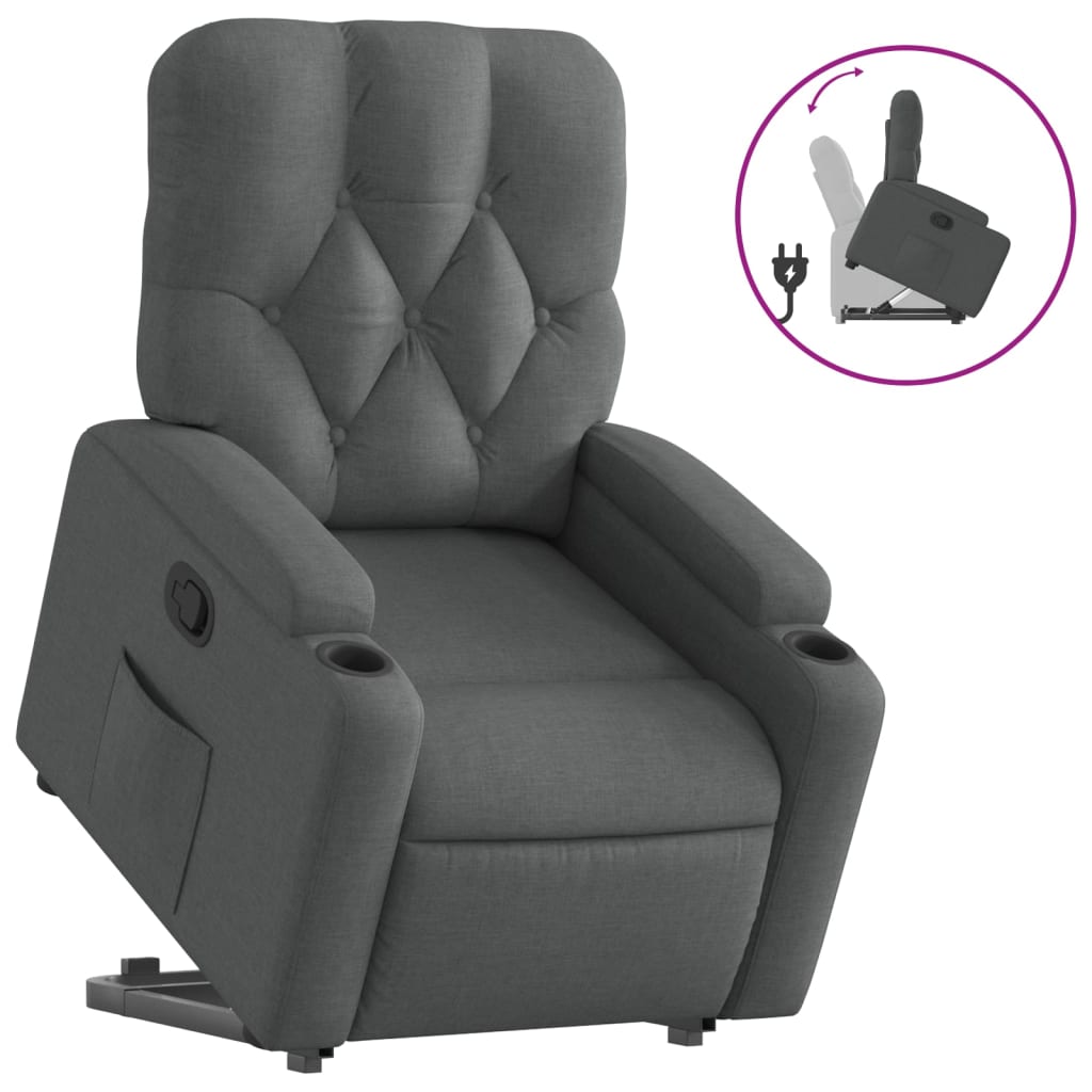 vidaXL Fotoliu rabatabil cu ridicare pe verticală, gri închis, textil