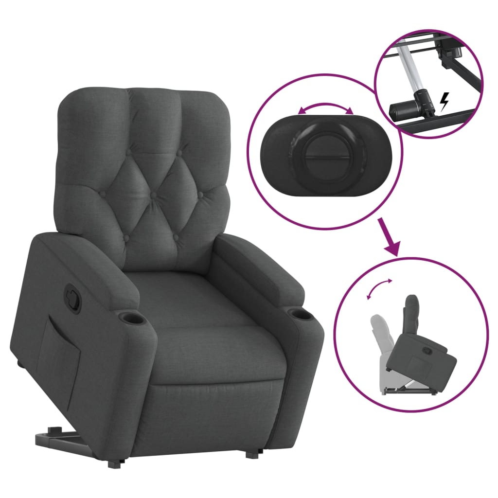 vidaXL Fotoliu rabatabil cu ridicare pe verticală, gri închis, textil