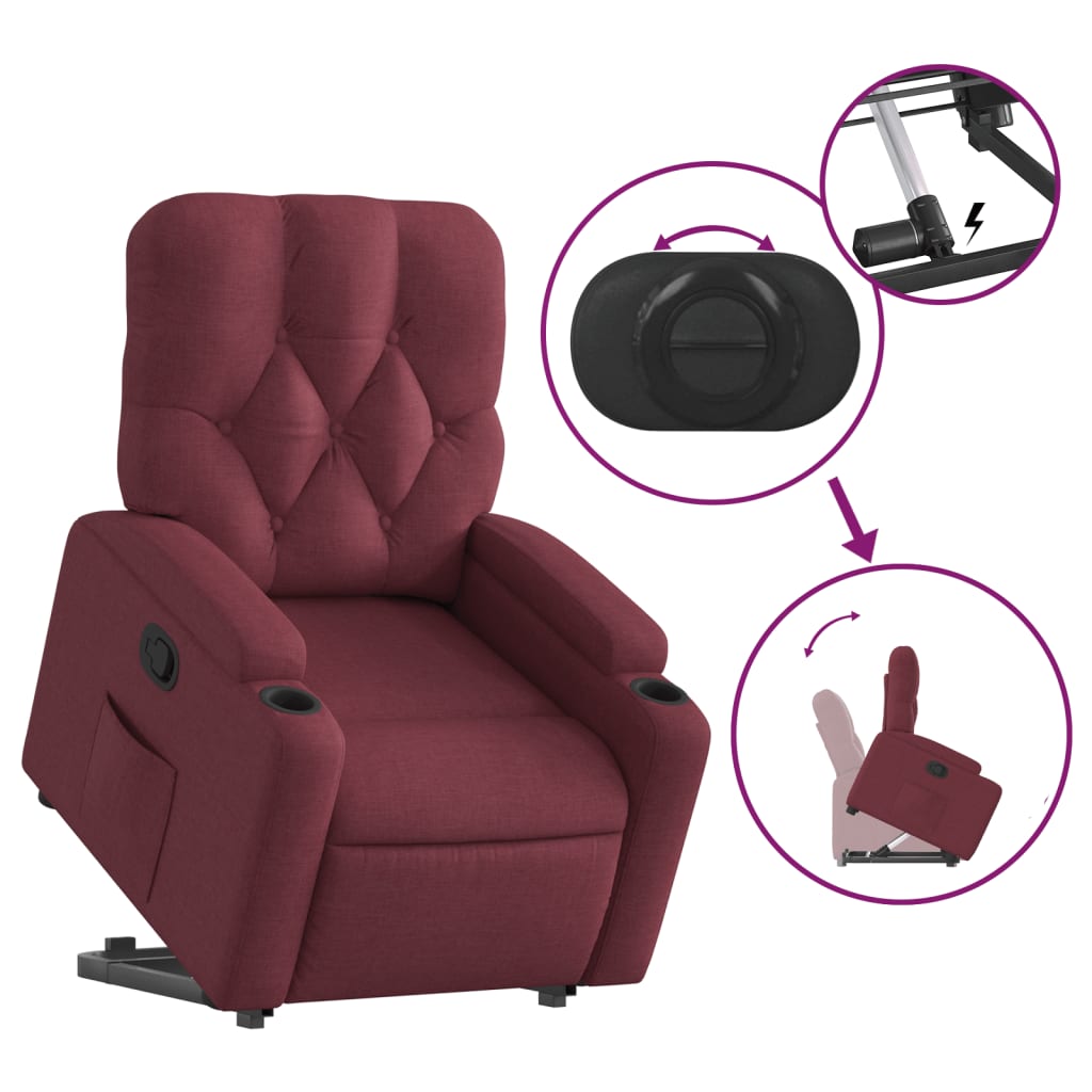 vidaXL Fotoliu rabatabil cu ridicare, roșu vin, material textil
