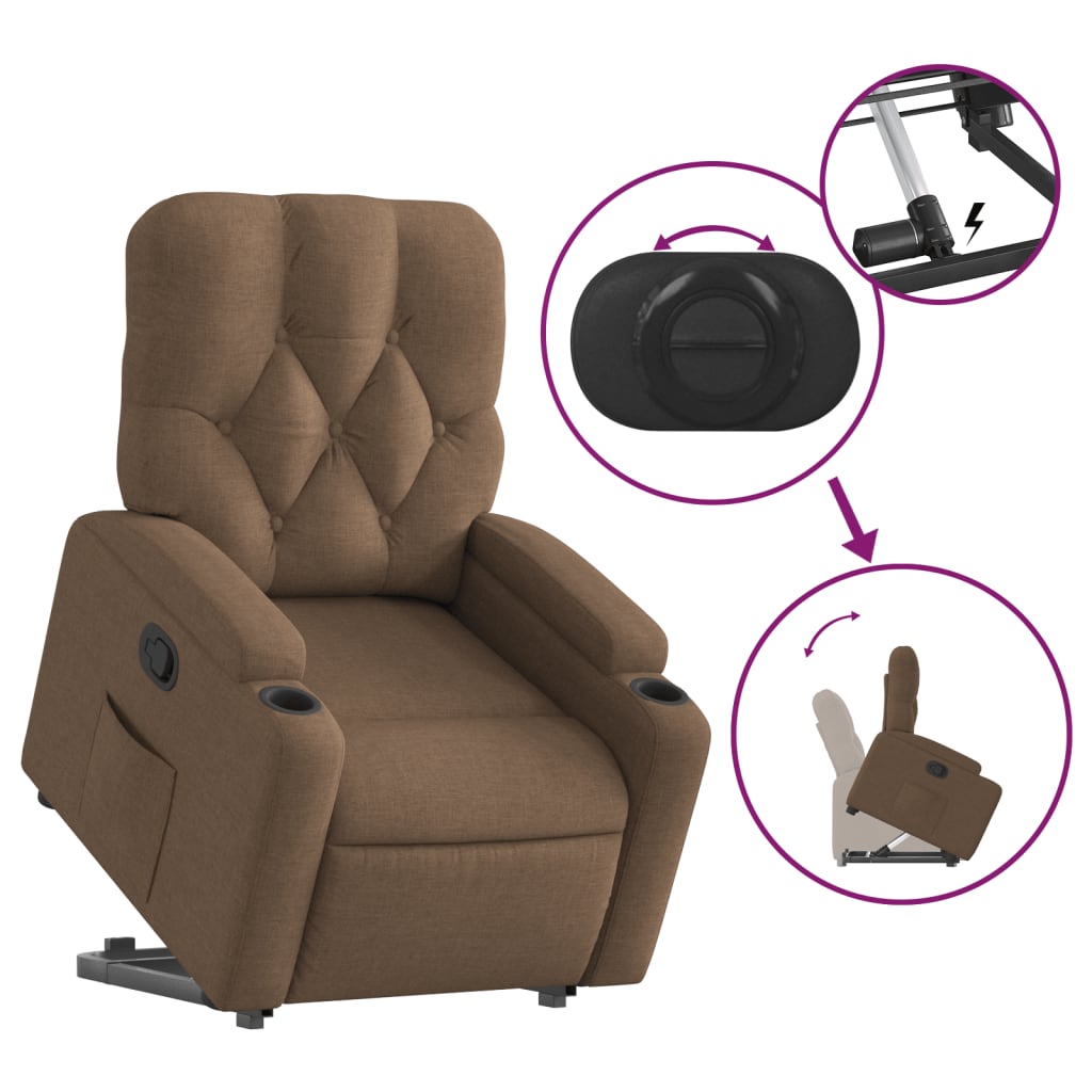 vidaXL Fotoliu rabatabil cu ridicare pe verticală, maro, textil