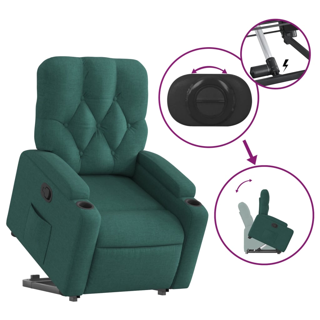 vidaXL Fotoliu rabatabil ridicare pe verticală, verde închis, textil vidaXL Fotoliu rabatabil ridicare pe verticală, verde închis, textil