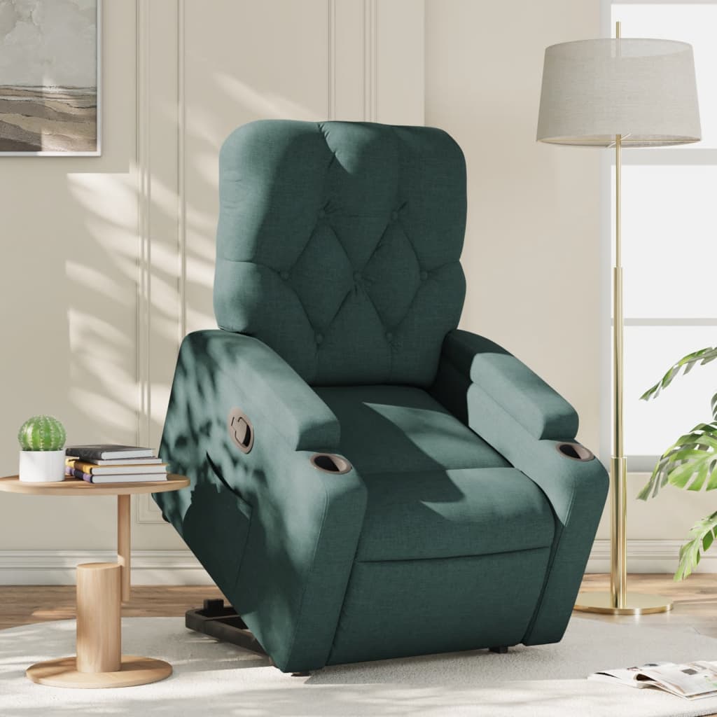 vidaXL Fotoliu rabatabil ridicare pe verticală, verde închis, textil vidaXL Fotoliu rabatabil ridicare pe verticală, verde închis, textil