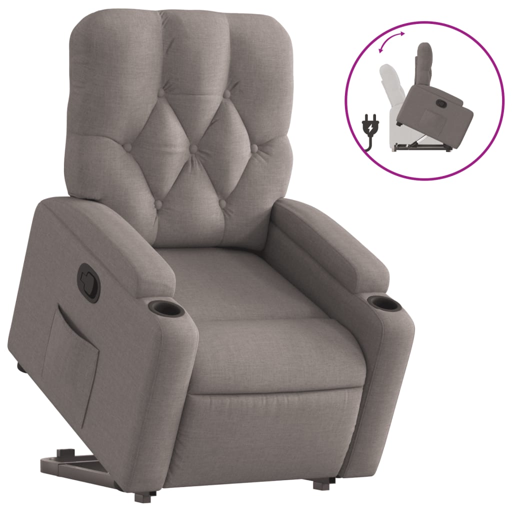 vidaXL Fotoliu rabatabil cu ridicare pe verticală, gri taupe, textil vidaXL Fotoliu rabatabil cu ridicare pe verticală, gri taupe, textil