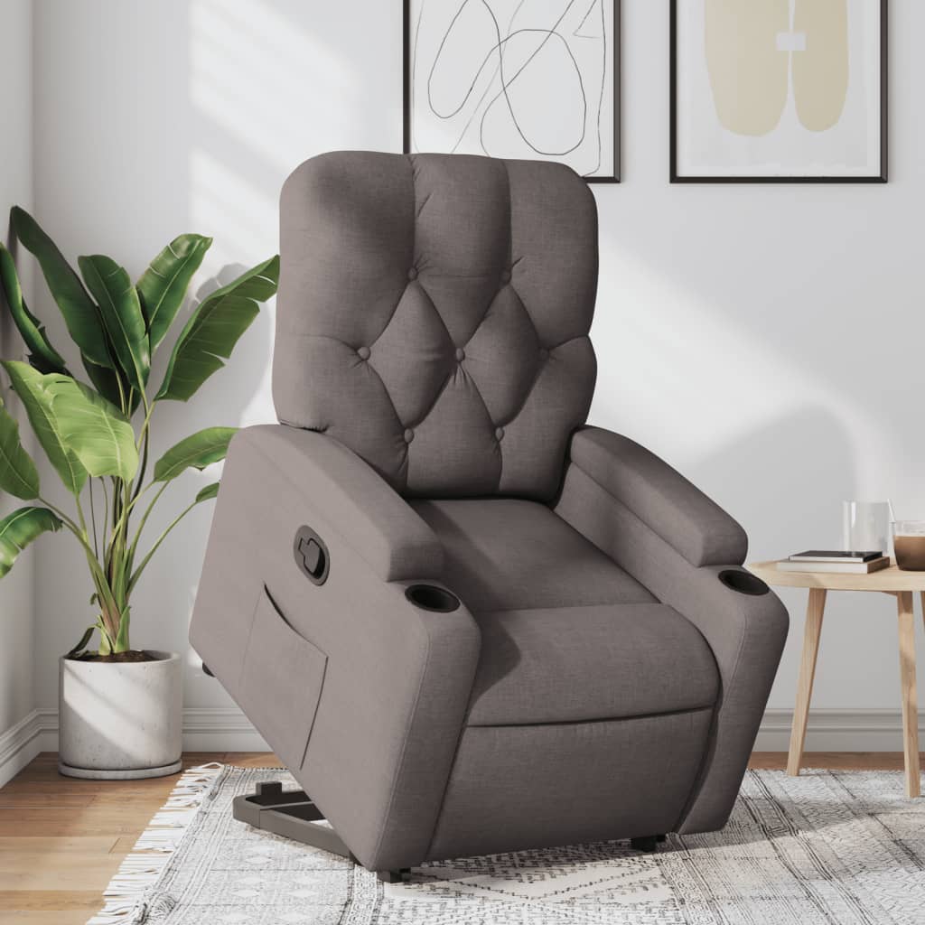 vidaXL Fotoliu rabatabil cu ridicare pe verticală, gri taupe, textil vidaXL Fotoliu rabatabil cu ridicare pe verticală, gri taupe, textil