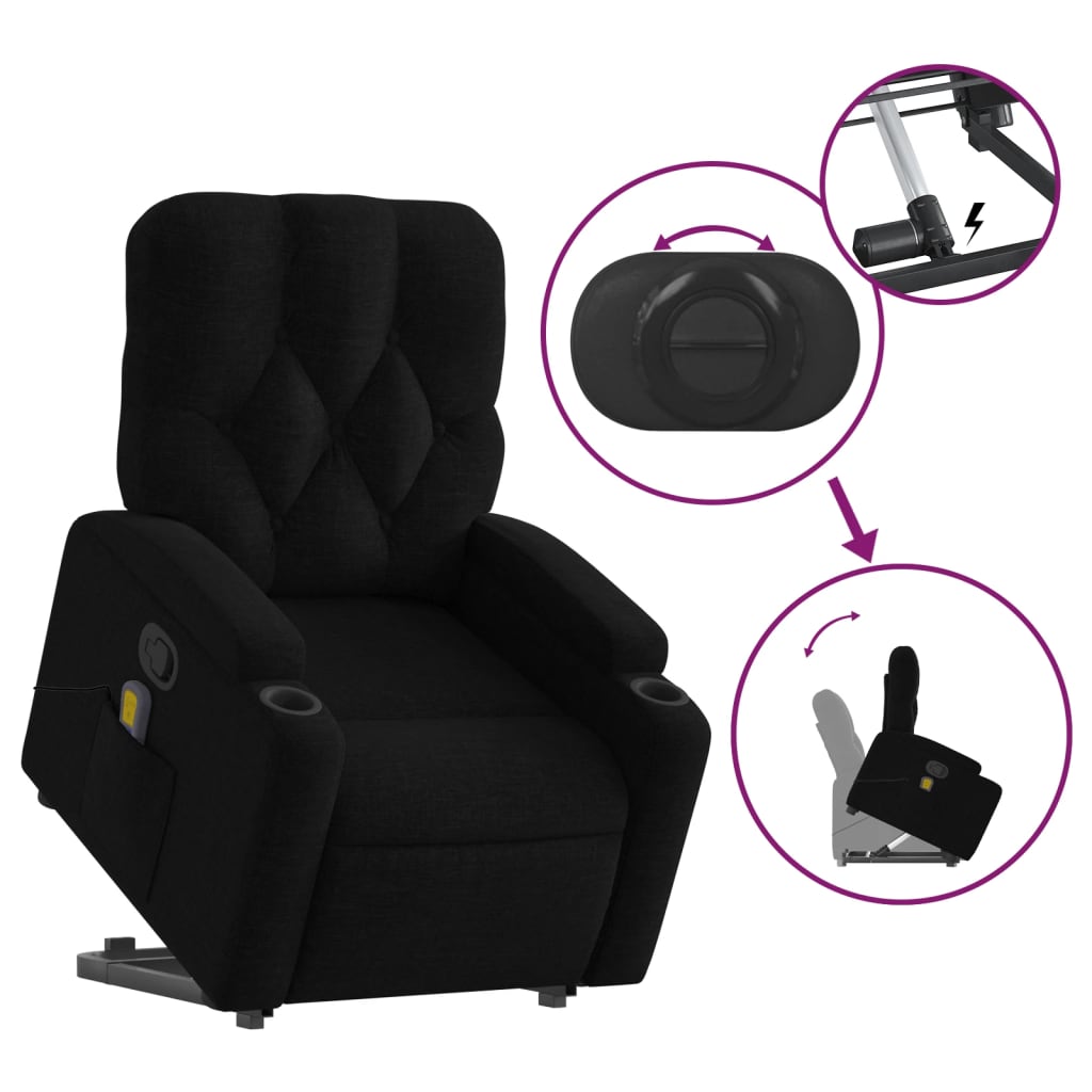 vidaXL Fotoliu rabatabil de masaj, cu ridicare, negru, material textil