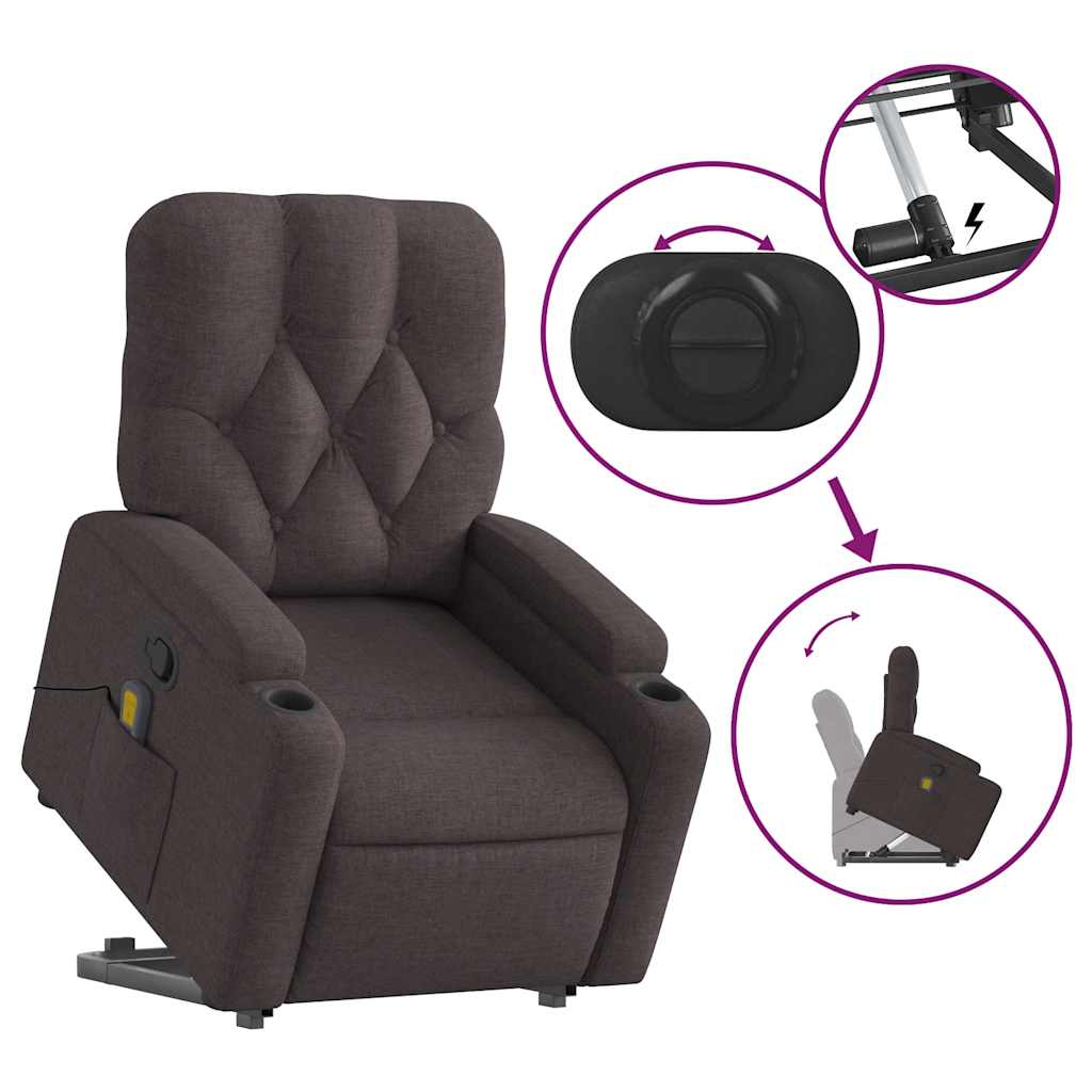 vidaXL Fotoliu rabatabil de masaj, cu ridicare, maro închis, textil