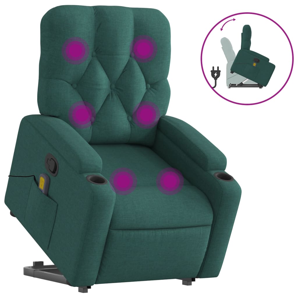 vidaXL Fotoliu rabatabil de masaj, cu ridicare, verde închis, textil