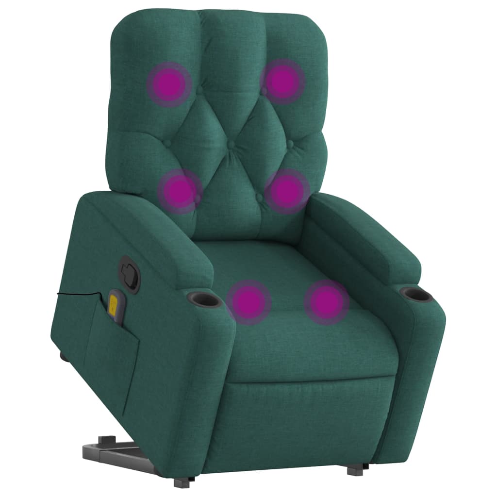 vidaXL Fotoliu rabatabil de masaj, cu ridicare, verde închis, textil