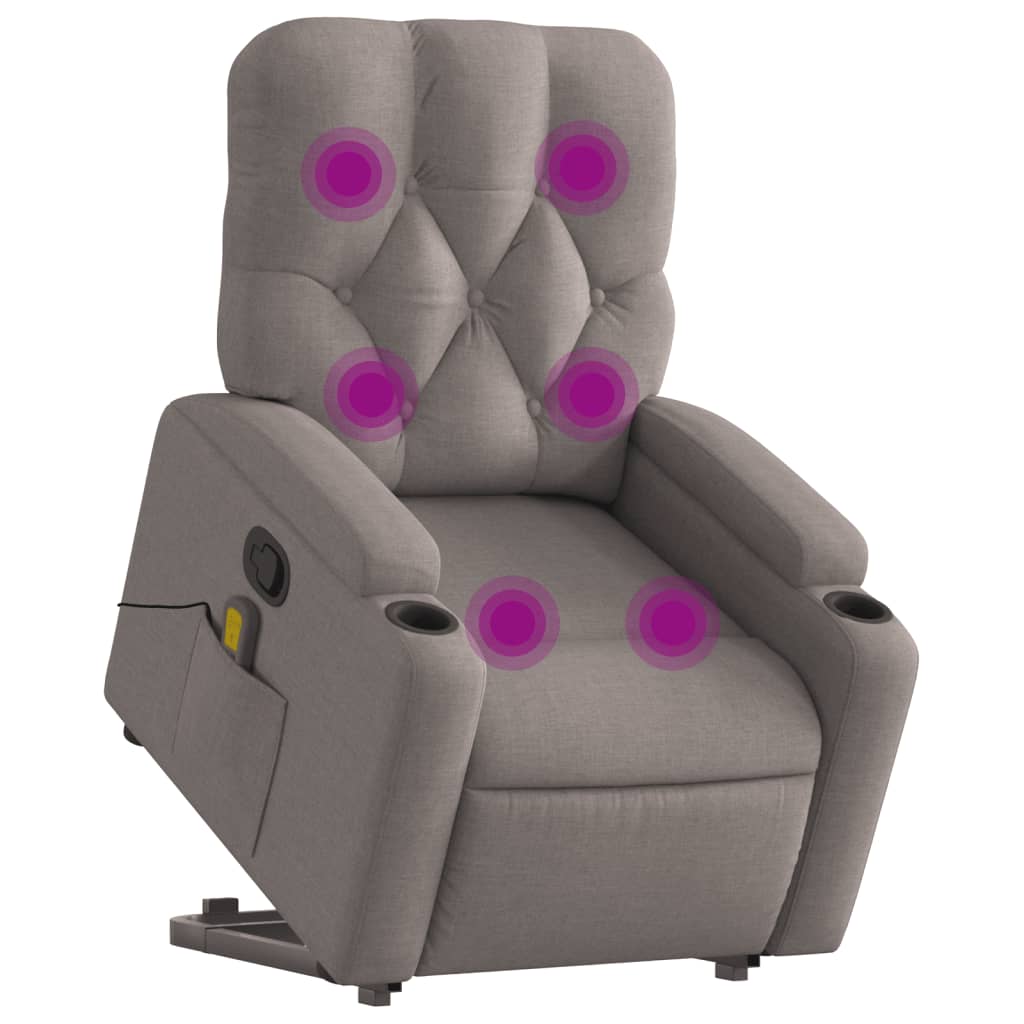 vidaXL Fotoliu rabatabil de masaj cu ridicare, gri taupe, textil