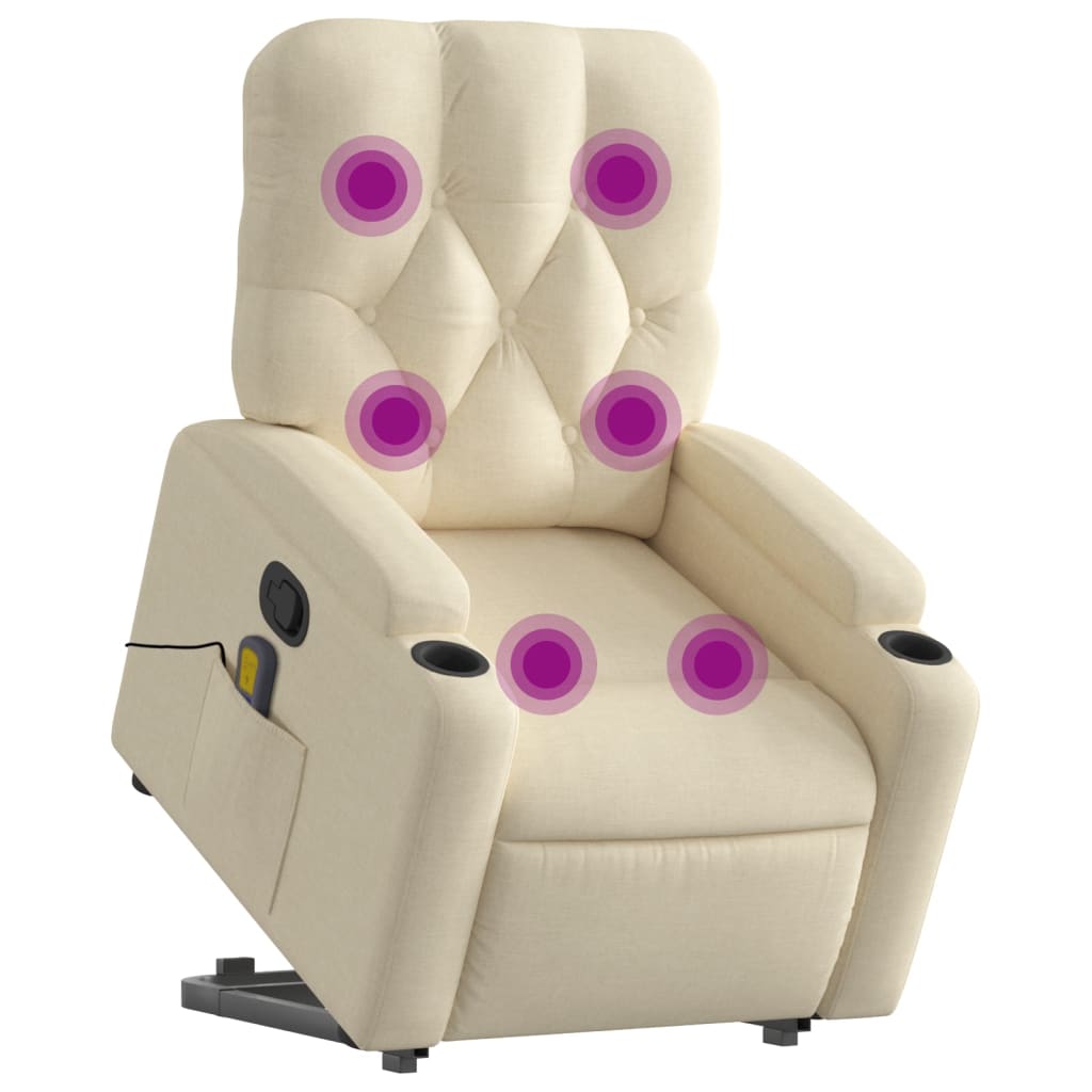 vidaXL Fotoliu masaj rabatabil cu ridicare, crem, material textil