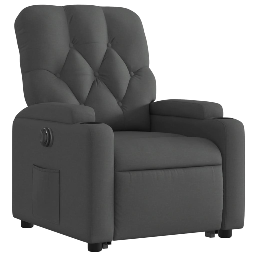 vidaXL Fotoliu electric rabatabil cu ridicare, gri închis, textil