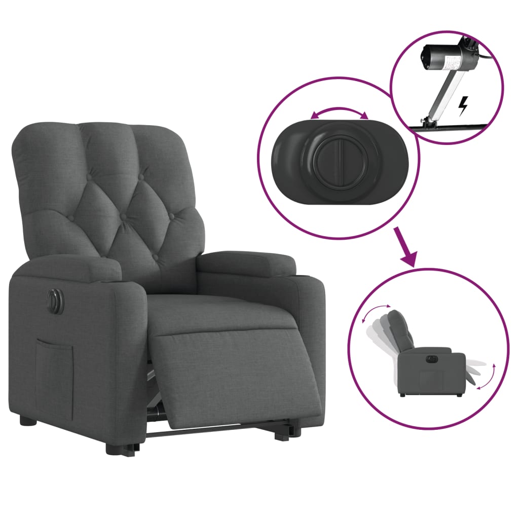 vidaXL Fotoliu electric rabatabil cu ridicare, gri închis, textil