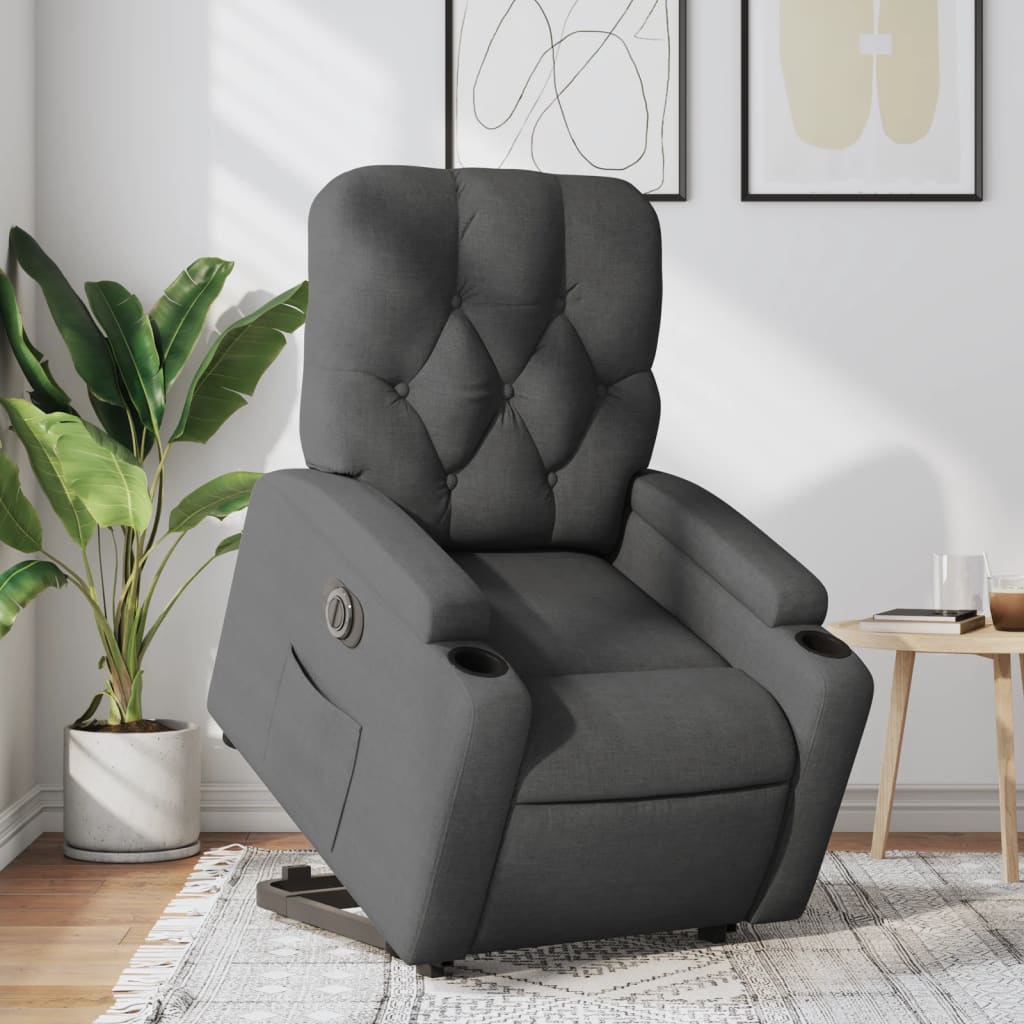 vidaXL Fotoliu electric rabatabil cu ridicare, gri închis, textil