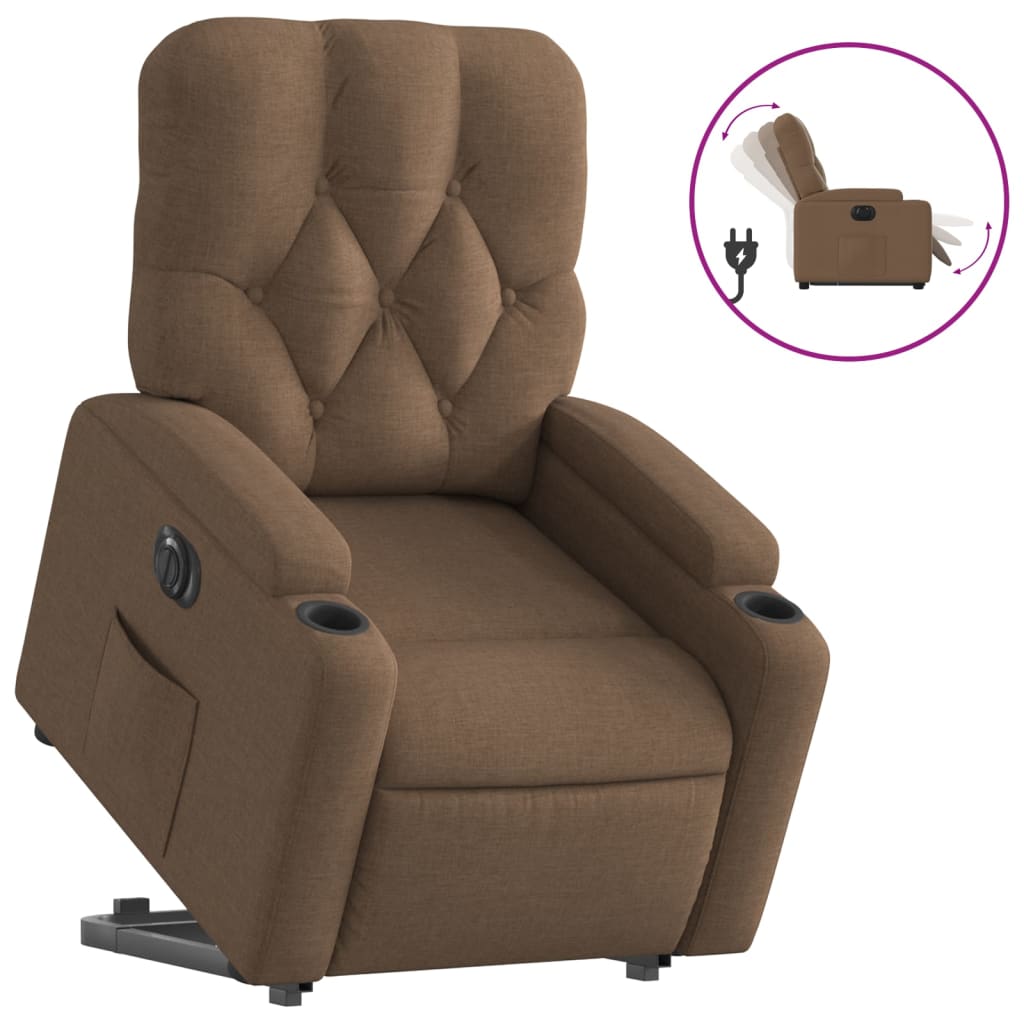 vidaXL Fotoliu electric rabatabil cu ridicare, maro, textil