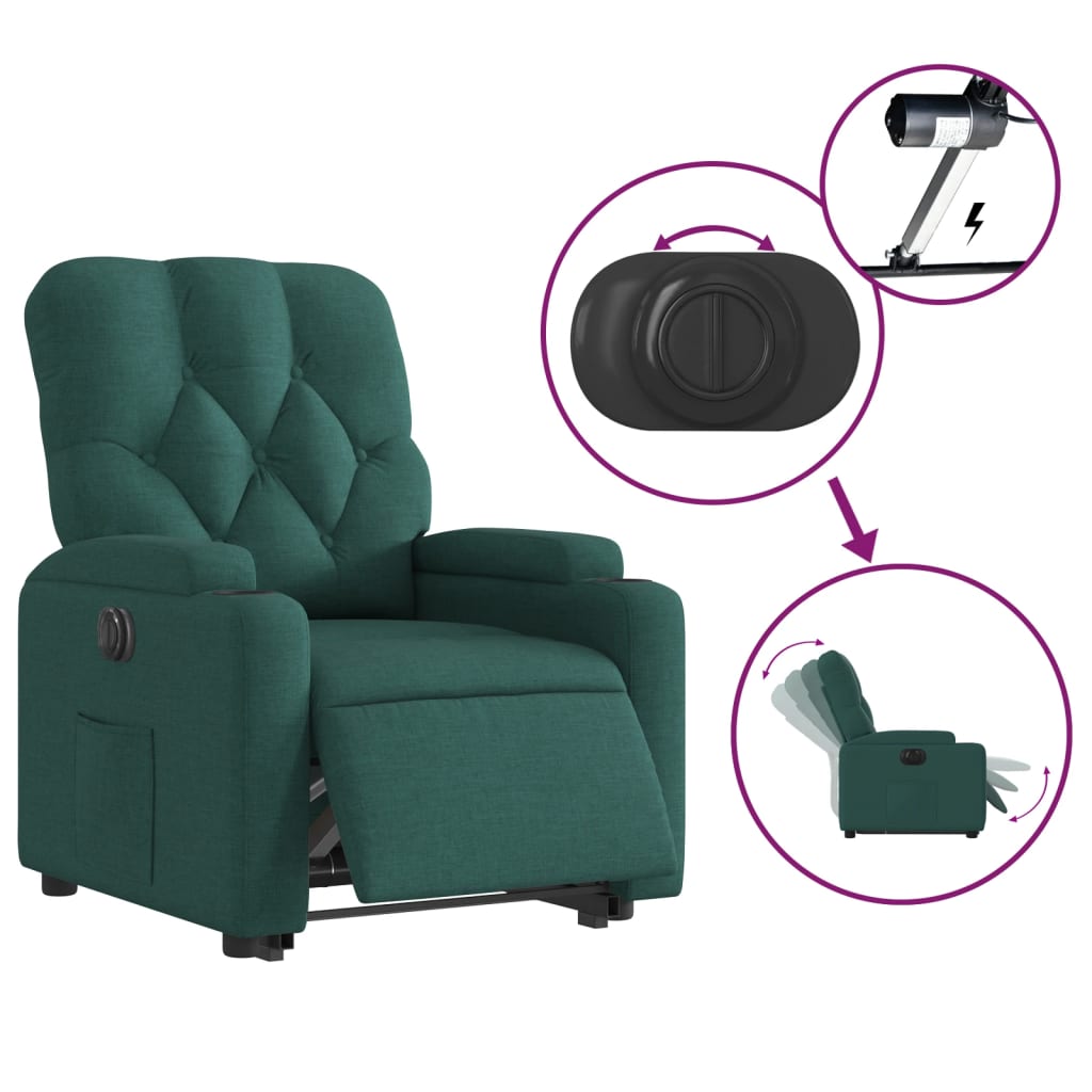 vidaXL Fotoliu electric rabatabil cu ridicare, verde închis, textil