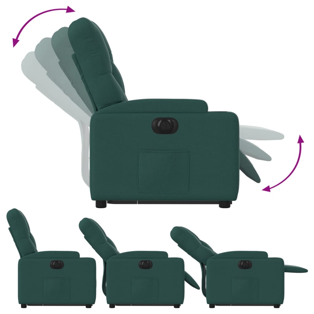 vidaXL Fotoliu electric rabatabil cu ridicare, verde închis, textil