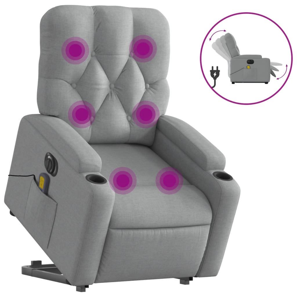 vidaXL Fotoliu electric masaj rabatabil cu ridicare, gri închis textil