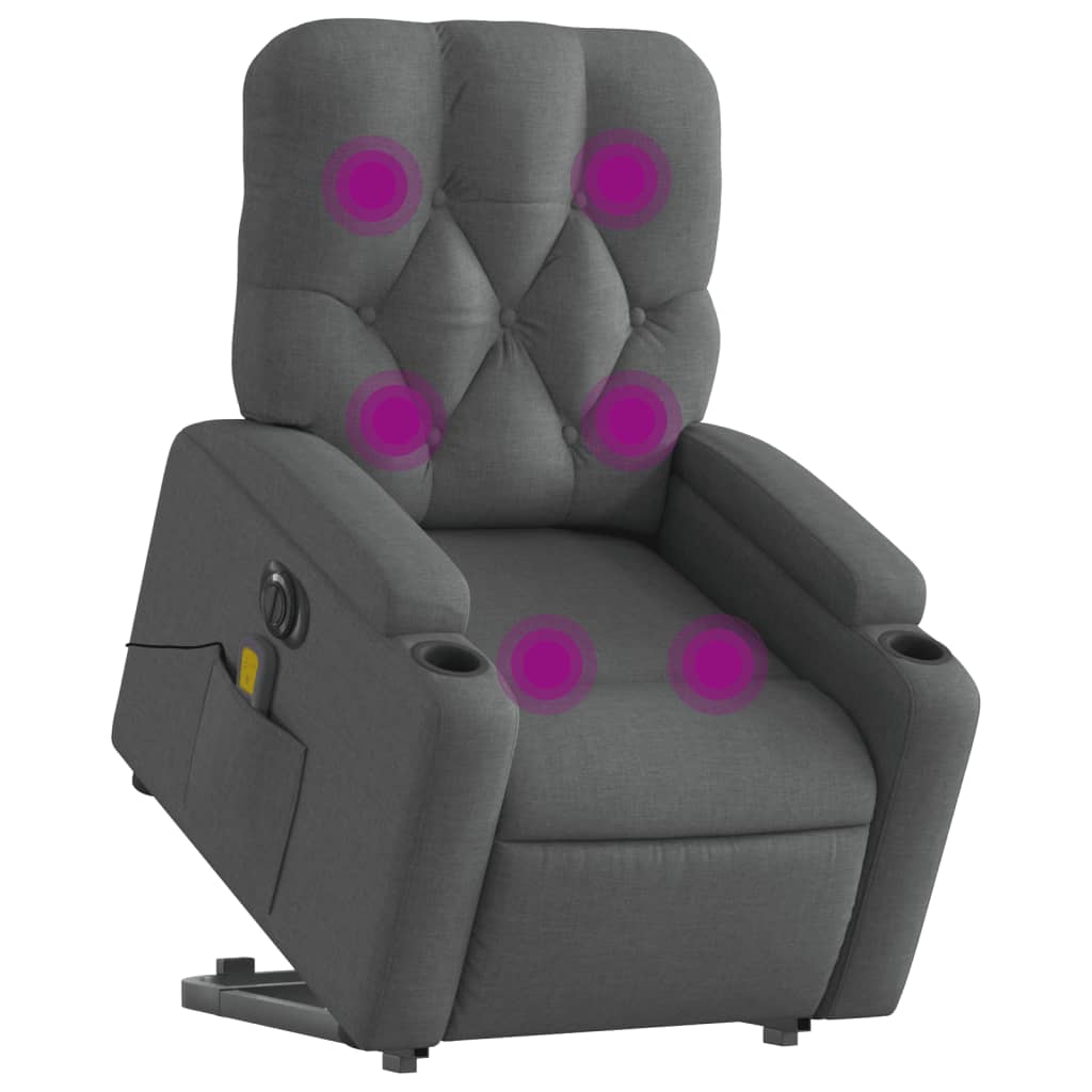 vidaXL Fotoliu electric masaj rabatabil cu ridicare, gri închis textil