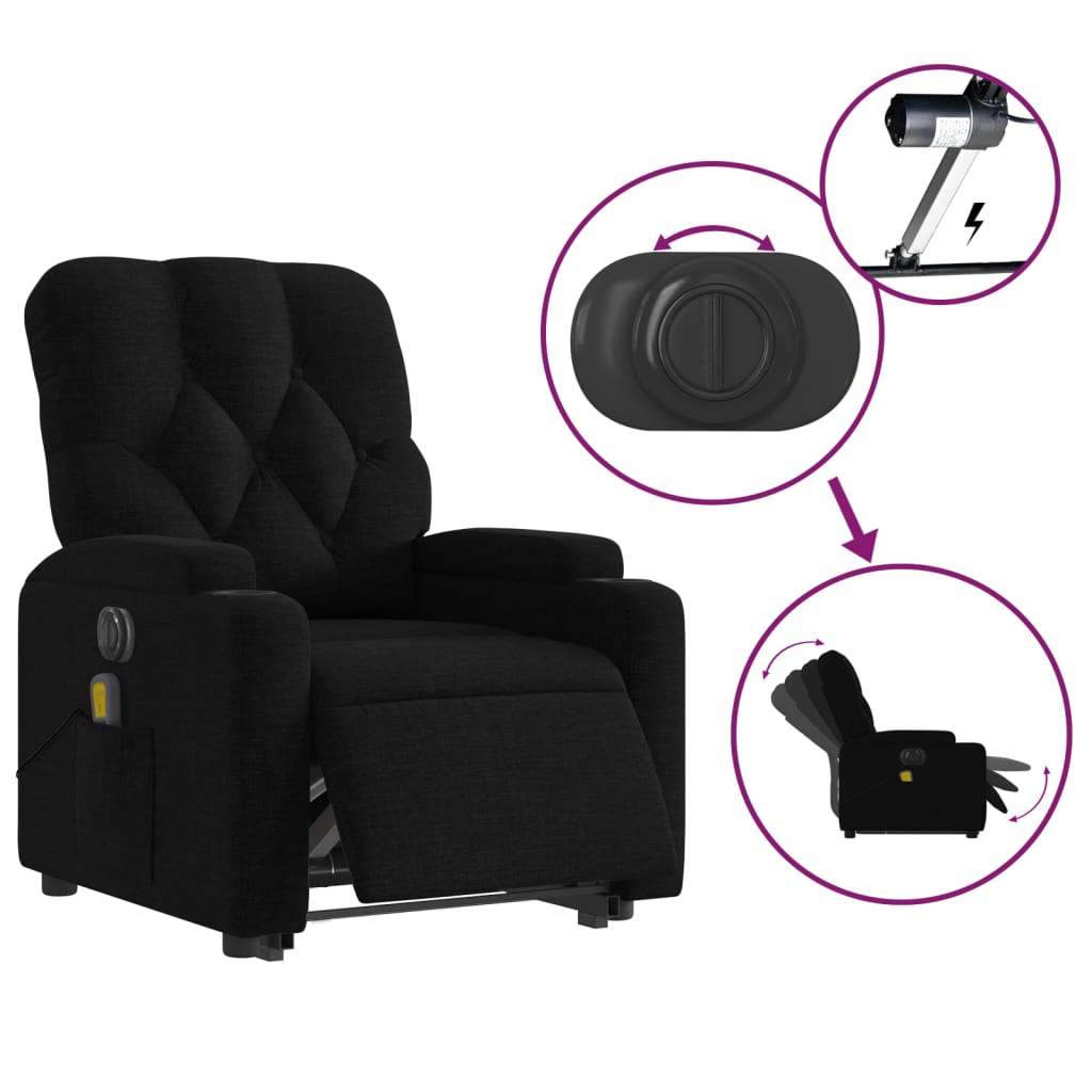 vidaXL Fotoliu electric de masaj rabatabil cu ridicare, negru, textil