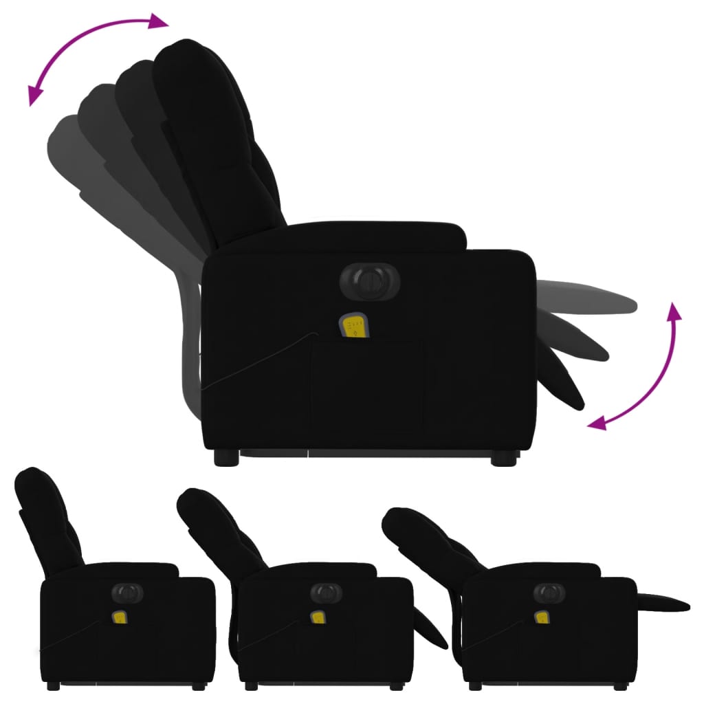 vidaXL Fotoliu electric de masaj rabatabil cu ridicare, negru, textil