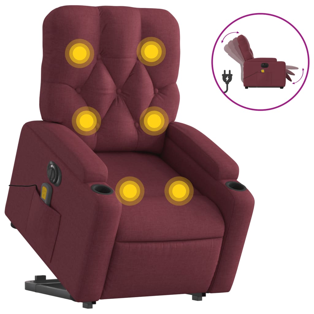 vidaXL Fotoliu de masaj electric rabatabil cu ridicare roșu vin textil