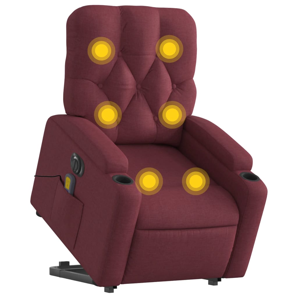 vidaXL Fotoliu de masaj electric rabatabil cu ridicare roșu vin textil