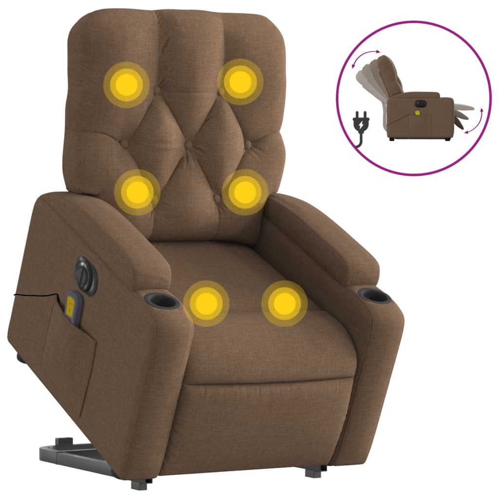 vidaXL Fotoliu electric de masaj rabatabil cu ridicare, maro, textil