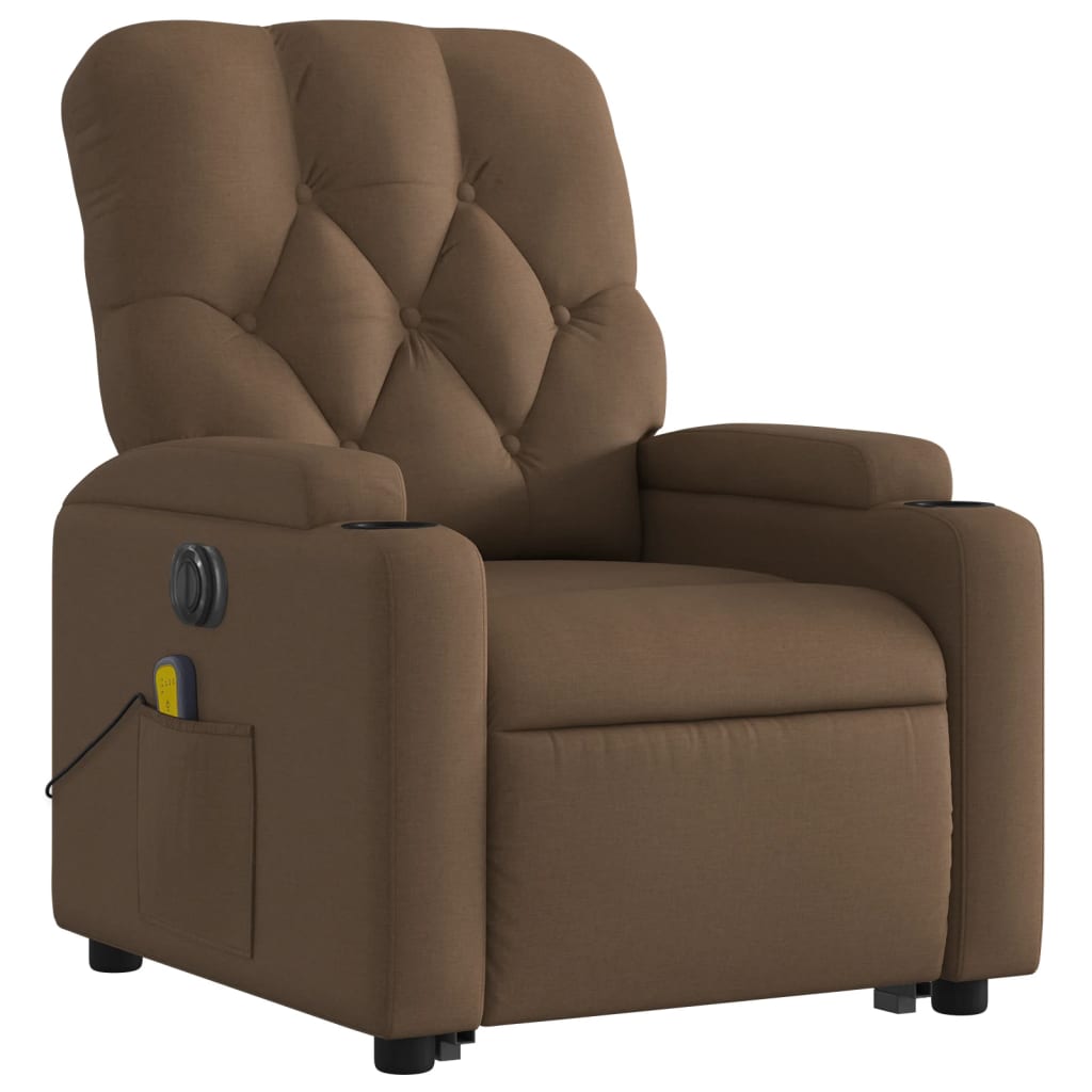 vidaXL Fotoliu electric de masaj rabatabil cu ridicare, maro, textil