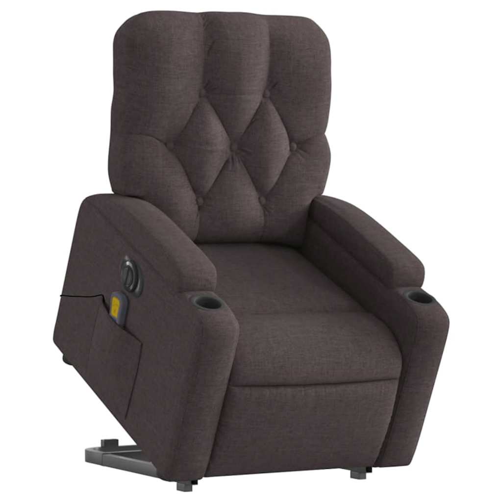 vidaXL Fotoliu electric masaj rabatabil cu ridicare maro închis textil vidaXL Fotoliu electric masaj rabatabil cu ridicare maro închis textil