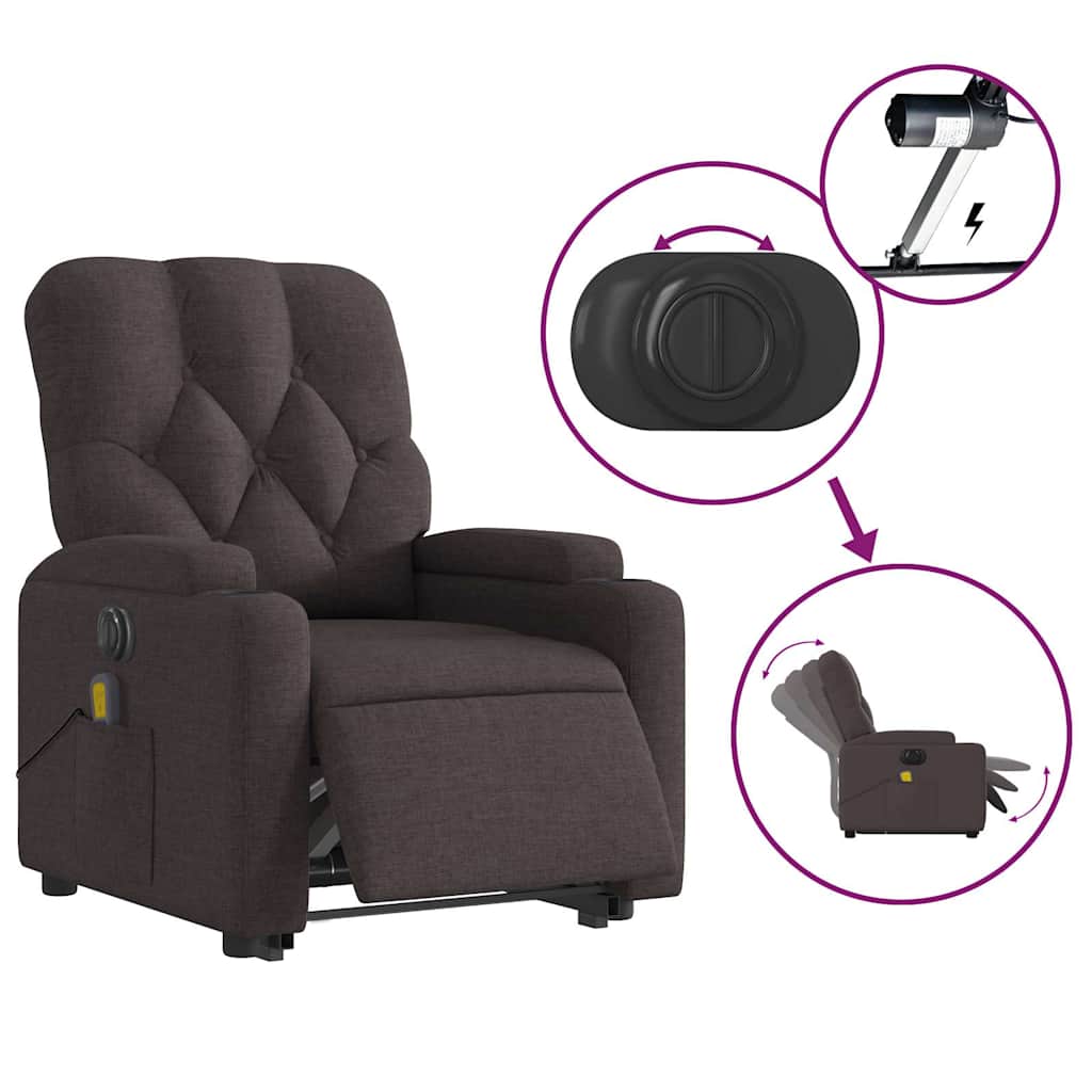 vidaXL Fotoliu electric masaj rabatabil cu ridicare maro închis textil vidaXL Fotoliu electric masaj rabatabil cu ridicare maro închis textil