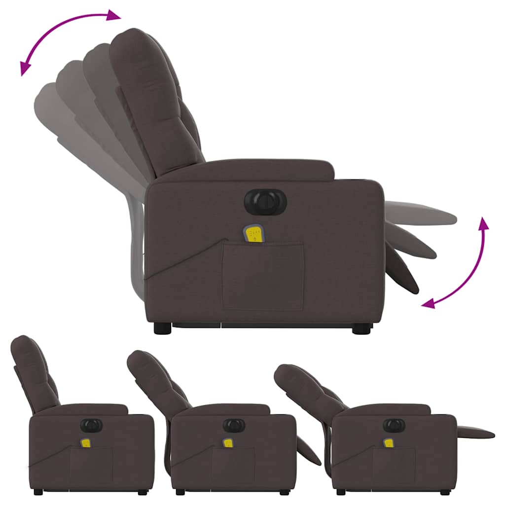vidaXL Fotoliu electric masaj rabatabil cu ridicare maro închis textil vidaXL Fotoliu electric masaj rabatabil cu ridicare maro închis textil